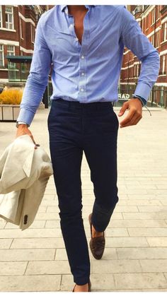 Blue oxford Mens Navy Pants Outfit Wedding, Men’s Light Blue Shirt Outfit, Men’s Shirt And Trousers Outfit, Men Pant Shirt Formal, Men Navy Blue Pants Outfit, Blue Shirt Grey Pants Outfit Men, Mens Blue Shirt Outfit, Blue Trousers Outfit Men Casual, Blue Semi Formal Outfit Men