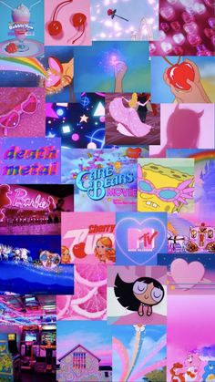 collage of pink and blue images with cartoon characters