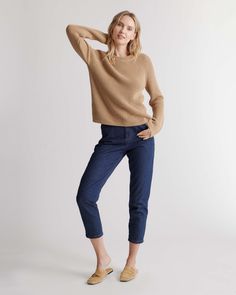 Say hi to our classic fisherman knit sweater in a lighter weight 100% organic cotton. With allover rib detailing, this sweater has the ideal vibe for chill days and evenings. The perfect layering piece to help transition from fall all the way through spring to throw on with a light silky skirt or your favorite jeans. Also offered in sizes 1X-3X.  | Quince | Women's Fisherman Crew Sweater in Camel, Size XL, Organic Cotton Fisherman Knit Sweater, Cashmere Robe, 60 Outfits, Neutral Sweaters, Spring Capsule, Spring Capsule Wardrobe, Cashmere Wrap, Favorite Sweater, Organic Fabrics