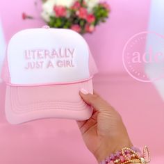 The cutest hat for those hot summer days on the lake! Our LITERALLY JUST A GIRL trucker hats are fully adjustable and easy to style! D E T A I L S 🤍Lightweight & durable, with adjustable back closure. 🤍Simple and comfortable hat for daily wear 🤍Pre - Curved Visor 🤍No returns or exchanges Check out our Etsy Shop for other lovely items: https://etsy.me/3AS3Kgd  W E B S I T E https://www.ashleighdesignco.com/  I N S T A G R A M  @ashleighdesignco  Join us on Instagram + tag us in a photo with y Girl Trucker, Hangover Kit, Cute Hat, Instagram Tags, Gift For Her Birthday, Summer Hat, Cute Hats, Summer Hats, Trucker Hats