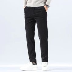 Men's Corduroy Pants Business Fashion Elastic Regular Fit – qinobox Male Waist, Corduroy Pants Men, Business Pants, Black Khakis, Grey Khakis, Casual Trousers, Corduroy Pants, New Man, Business Fashion