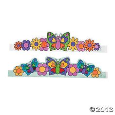 two colorful hair clips with flowers and butterflies on the top, one has a butterfly in the middle