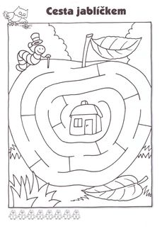 a coloring book with an image of a house in the apple tree and leaves on it