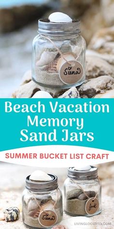 beach vacation memory sand jars with text overlay