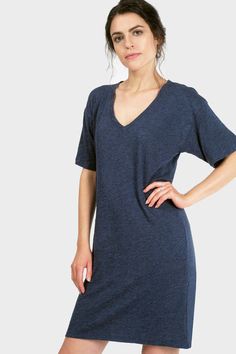 DESCRIPTION: A textured t-shirt dress with a relaxed fit, v-neck and length above the knee. Perfect on-the-go or lounging in style. Silky-soft, breezy and breathable - A natural beauty.FABRIC CONTENT: 55% Organic Cotton, 45% Bamboo RayonCARE: Machine... Small Chest, Leisure Wear, Above The Knee, Slow Fashion, T Shirt Dress, Effortless Style, The Knee, Dresses For Sale, Natural Beauty