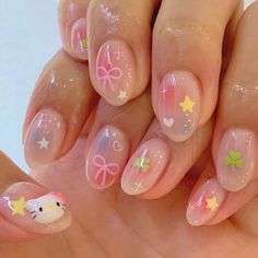 Korea Nail Art, Kawaii Nail Art, Cute Simple Nails, Korean Nails, Colorful Nails, Blush Nails, Pretty Gel Nails, Really Cute Nails, Jelly Nails