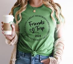 Friends Trip 2024, Personalized Friends Vacation T Shirt Gift, Friends Travel Outfit, Friends Squad ShirtFriends Trip 2024 Shirt, Best Friend Gift, Friends Travel Shirt, Friends Vacation Shirt Product * Non-Heather shirts are 4.2 oz. and 100% cotton * Heather Shirts are 4.2 oz. and 52/48 cotton/polyester * Unisex sizing * Coverstitched collar and sleeves * Heat transfer label * Machine wash warm, with like colors * Medium iron Important * Please review shirt size and color options before orderin Friends Weekend Shirts, Group Shirts Ideas Friends, Friend Vacation Shirts, Friends Vacation Shirts, Friends Squad, Friends Vacation, Friends Trip, Friend Shirt, Friend Vacation