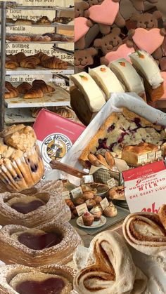 a table topped with lots of different types of pastries and desserts next to each other