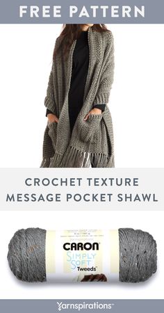 the crochet texture message pocket shawl is shown with text that reads, free pattern