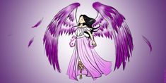 an angel with purple wings on a purple background