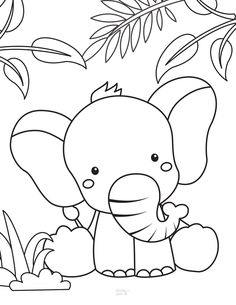 an elephant sitting under a tree with leaves