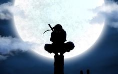 a person sitting on top of a pole in front of a full moon