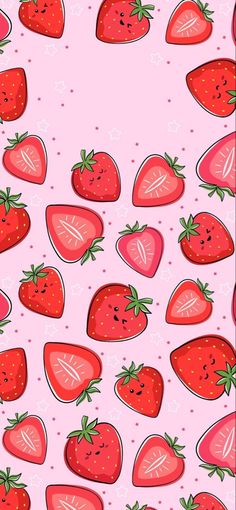 a pink background with lots of strawberries on it