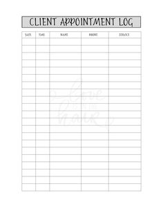 a printable client appointment log