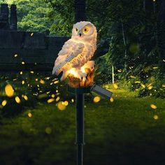 an owl sitting on top of a light post