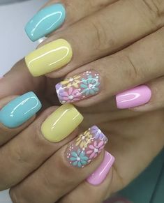 Spring Vacation Nails, May Nails Ideas, Beginners Nail Art, Prom Nails Acrylic, Nail Ideas Simple, Nail Art Pastel, Red Summer Nails, Spring Nail Ideas, Aqua Nails