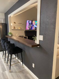 #Home Renovation Bar Between Kitchen And Dining, Wall Counter Design, Breakfast Bar Countertop Ideas, Half Wall Countertop Bar, Kitchen Hole In Wall Ideas, Half Wall Bar, Breakfast Bar Built Into Wall, Wall Mounted Bar Counter, Kitchen Wall Opening