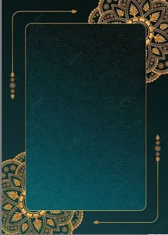 a blue and gold background with an ornate frame