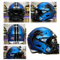 four different views of the lions football helmet