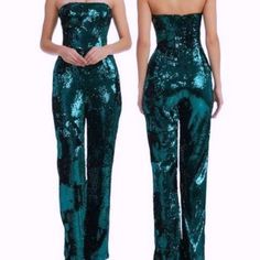 Shimmering Sequins Shine Like Mermaid Scales On A Captivating Jumpsuit That Shows Off The Shoulders And Is Designed With Lengthy Legs. Strapless 100% Polyester The Manuf Tag Is Missing..The Dept Store Tag Is Attached Fitted Strapless Jumpsuit For Party Season Evenings, Formal Fitted Strapless Jumpsuit For Party Season, Glamorous Fitted Strapless Jumpsuit For Date Night, Glamorous Fitted Strapless Jumpsuit For Gala, Sequin Strapless Fitted Jumpsuit For Party, Fitted Strapless Sequin Jumpsuit For Party, Blue Strapless Jumpsuit For Party, Strapless Blue Jumpsuit For Party, Fitted Sleeveless Jumpsuits For Banquet