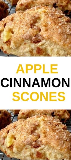 apple cinnamon scones on a cooling rack with the words, apple cinnamon scones