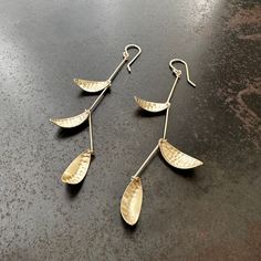 leaf earrings Elegant Brass Leaf Jewelry, Elegant Leaf-shaped Brass Jewelry, Dusters, Hand Forged, 4 Inch, Special Occasion, 18k Gold, Sterling Silver, Silver