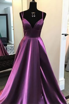 Simply Elegant Purple Prom Dress With Double Straps 2444 Dark Purple Dresses, Prom Dresses Under 100, Satin Evening Gown, Purple Prom, Prom 2020, Long Formal Gowns, Purple Dresses, Simple Prom Dress, Prom Dresses 2019