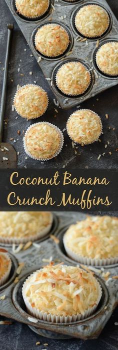 coconut banana crunch muffins are in the pan and ready to be baked