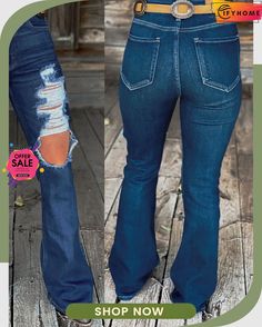 Blue Sheath Jeans Non-stretch Blue Bottoms For Fall, Pants, Blue, Trousers