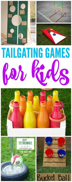 collage of games for kids with text overlay that reads tailgating games for kids