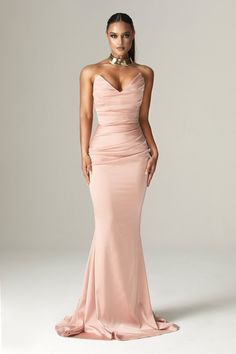 Nina Mermaid Corset Gown (Blush Pink) Mog Dresses, Mermaid Corset, Crystal Gown, Blush Pink Bridesmaids, Modern Gown, Corset Gown, Gown Black, Duchess Satin, Mob Dresses