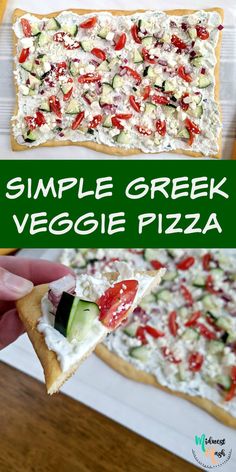 the simple greek veggie pizza is ready to be eaten