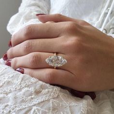 a woman's hand with a diamond ring on it