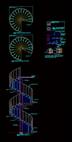 the spiral staircase is shown in blueprints and has various details to describe it