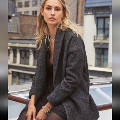 Nwt. This Is A Gorgeous Wool Coat Color: Black Speckled Gray ****This Posting Is For The Gray Coat. Pictures Of The Cream Coat Are Only For Reference.**** Sp0130380 Wool Short Coat, Bow Coat, Cream Coat, Model Outfit, Coat Trends, Bright Fashion, Grey Coat, Short Coat, Inspiration Mode