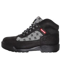 Timberland Supreme New York Yankees Field Boots 'Black' TB0A5T17015 Black Timberland Work Boots For Streetwear, Designer Black Boots For Streetwear, Supreme New York, Field Boots, Timberlands, New York Yankees, Boots Black, Black Boots, New York