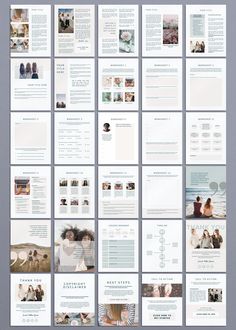 a large group of pages with different pictures on them, all lined up in rows