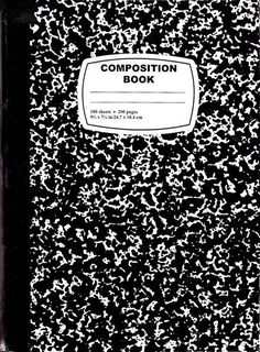 a black and white book with the title composition book written on it's cover