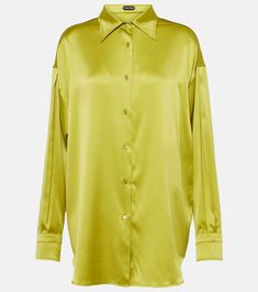 Silk Blend Shirt in Green - Tom Ford | Mytheresa Tom Ford Dress, Tom Ford Clothing, Tom Ford Glasses, Silk Shirt, Collar Shirts, Long Tops, Tom Ford, Shirt Sleeves, Casual Button Down Shirts