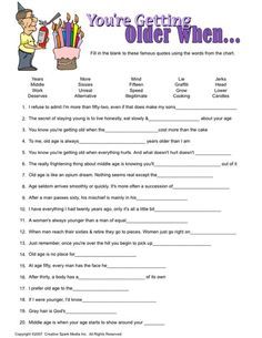 the worksheet for getting older to know