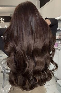 Medium Brown Neutral Hair, Brunette Hair Chocolate Brown, Hershey Chocolate Hair Color, Long Hair Chocolate Brown, Brown Almost Black Hair Color, Black To Brunette Hair Before And After, Chocolate Fudge Hair Color, Chocolate Brown Black Hair, Bremond Hair Color