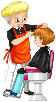 a boy getting his hair cut at the barber shop