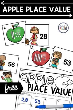 an apple place value game with pictures and numbers