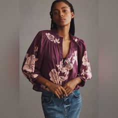 Brand New And Super Cute! Runs A Little Large. Casual Purple Blouse With Buttons, Lavender Button-up Top For Fall, Purple Relaxed Fit Blouse, Purple Blouse For Fall, Chic Purple Blouse With Button Closure, Purple Buttoned Tops For Fall, Purple Button Tops For Fall, Purple Relaxed Fit Blouse With Buttons, Feminine Purple Cotton Blouse