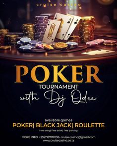 poker tournament flyer template with chips and cards