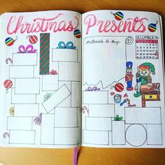 an open christmas planner is shown on a table