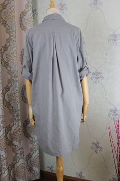 "【Fabric】 Cotton 【Color】 gray 【Size】 Shoulder width 42cm/ 16.4 sleeve length 60cm / 23.4\" Cuff circumference 24cm/ 9 Bust 108cm / 42\" Waist circumference 122cm/ 48 Length 90cm/ 35\" Washing & Care instructions: -Hand wash or gently machine washable do not tumble dry -Gentle wash cycle (40oC) -If you feel like ironing (although should not be necessary) , do it with steam or while the dress is still slightly wet -Do not bleach If you like this dress, perhaps you will also like other dresses Gray Relaxed Fit V-neck Shirt, Casual Long Sleeve Shirt Dress With Rolled Sleeves, Gray Long Sleeve Shirt For Spring, Oversized Gray Collared Shirt, Cotton Long Sleeve Shift Shirt Dress, Cotton Long Sleeve Shirt Dress With Cuffed Sleeves, Long Sleeve Cotton Shirt Dress With Cuffed Sleeves, Cotton Long Sleeve Dress With Cuffed Sleeves, Cotton Shirt Dress With Cuffed Long Sleeves