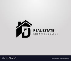 a real estate logo design with the letter d in black and white colors on a gray background