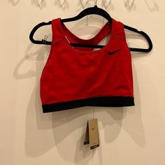 Brand New - Nwt Nike Swoosh Bra Medium Support Size Xl Red Athletic Wear Athleisure Sporty Red Casual Activewear For Sports, Red Nike Activewear For Gym, Sporty Red Racerback Sports Bra, Red Sporty Racerback Top, Sporty Red Racerback Top, University Red Moisture-wicking Activewear, University Red Sportswear Tops For Sports Season, Casual Red Sports Bra For Sports Events, Red Casual Sports Bra For Sports Events