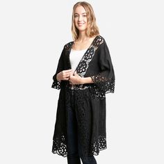 Size : One Size Material : 100% Cotton Cover Up Kimono, Floral Lace, Black Floral, Lowest Price, Lace Trim, Cover Up, On Sale, Trim, Lace